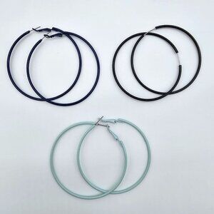 Large Hoop Earrings, Set of 3 Bundle | Black, Navy & Baby Blue